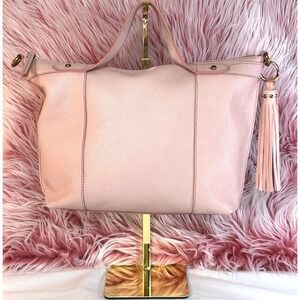Y2K Fossil Sadie Satchel Tote Dusty Rose Pebbled Leather Tassel Brass Hardware